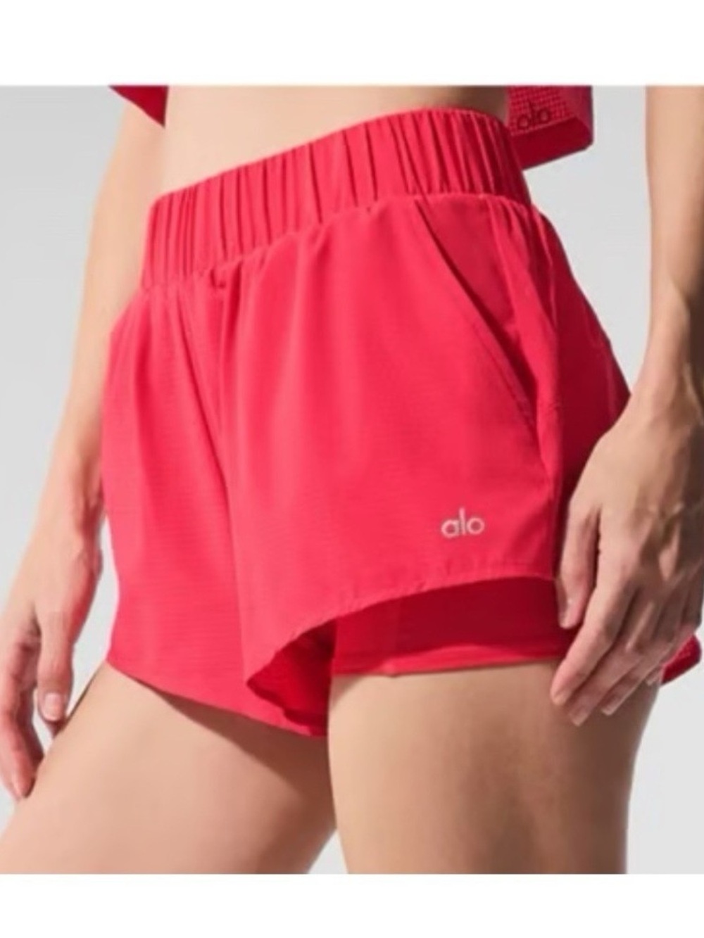 ALO Yoga Coral-Red Athletic Running Shorts with Liner